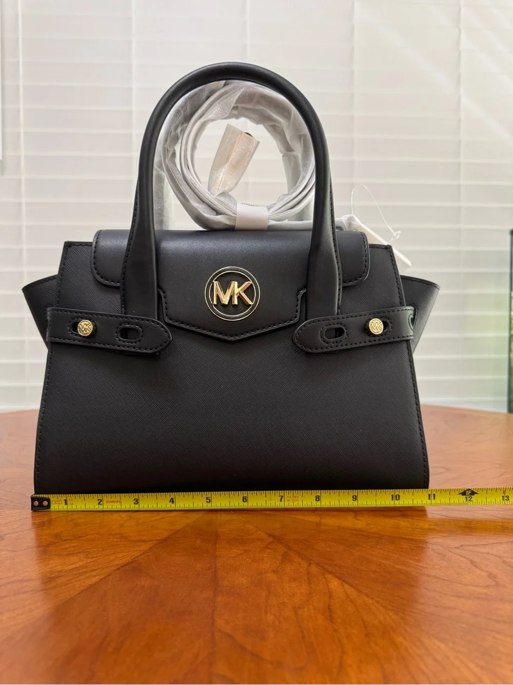 Michael Kors Black Saffiano Mini Satchel with Gold MK Emblem